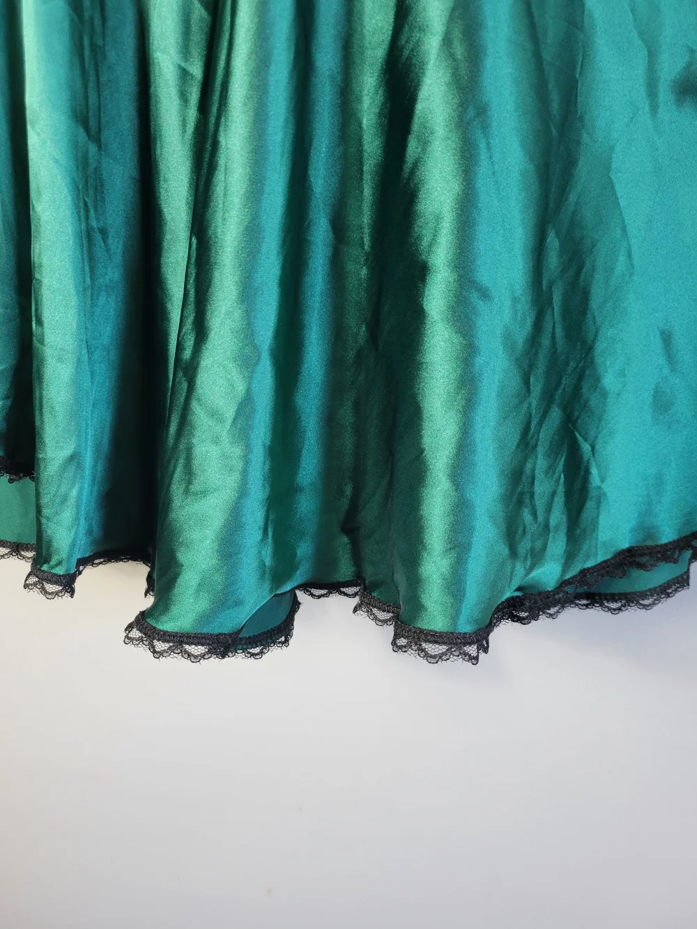 Emerald Satin & Black Lace Babydoll Chemise